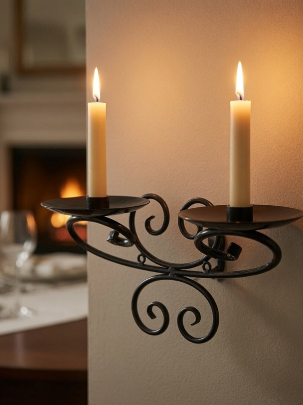 Metal Scrollwork Wall Candle Holder Art Deco 2 Candle Swirl Wire Sconce 11x10